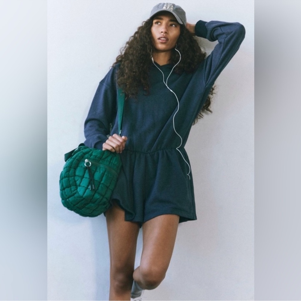 Free People FP Movement Such A Flirt Hooded Romper in Midnight Navy Women's
S